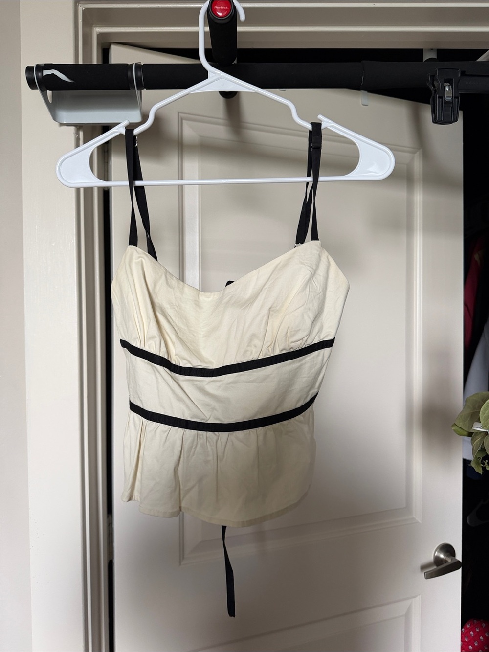 Women's backless Cream Camisole Tank with Black Trim